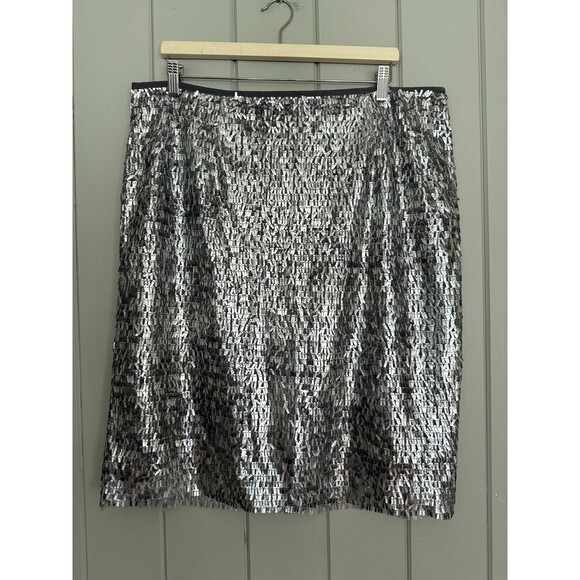 Chico's Sequin Stephanie Skirt 3 XL Silver Pencil Lined Holiday - Picture 1 of 5